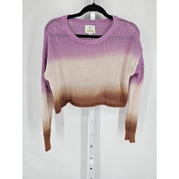 Offline by Aerie womens Sz S Cropped Open Knit Sweater Purple Brown Ombre Boho - Picture 1 of 3